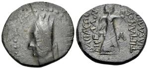 Tigranes II - Period I, Nisibis - AE 2 chalkoi - Nike standing, holding wreath