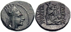 Tigranes II - Period II - Series 2, Controls TP and A - AE 4 chalkoi - Tyche seated