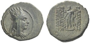 Tigranes II - Period II - Series 3, Controls A and ΔH - AE 2 chalkoi - Herakles standing