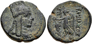 Tigranes the Younger - Series 4, Tigranocerta (ca. 69/8 BC) - AE 4 chalkoi - Nike - monogram