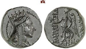 Tigranes the Younger - Series 4, Tigranocerta (ca. 69/8 BC) - AE 4 chalkoi - Nike - ΔΗΜΟ