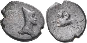 Mithradates I - AE сhalkous - Griffin springing left