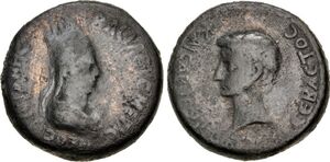 Tigranes IV with Erato - AE 8 chalkoi - Tigranes / Augustus