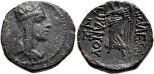 Tigranes II - Period II - Series 5, Controls ΔH and M - AE 4 chalkoi - Nike advancing left