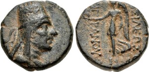 Tigranes II - Period II - Series 6, Controls ΔH and MO - AE 4 chalkoi - Nike advancing left